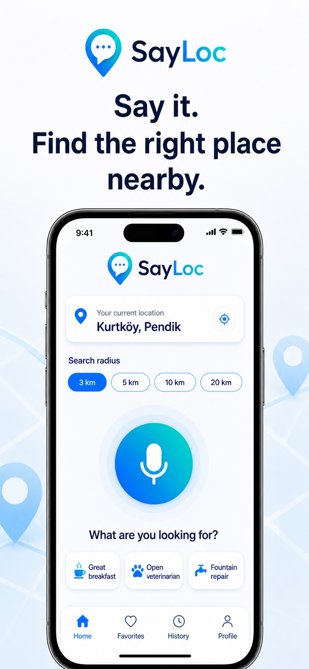 SayLoc voice search home screen